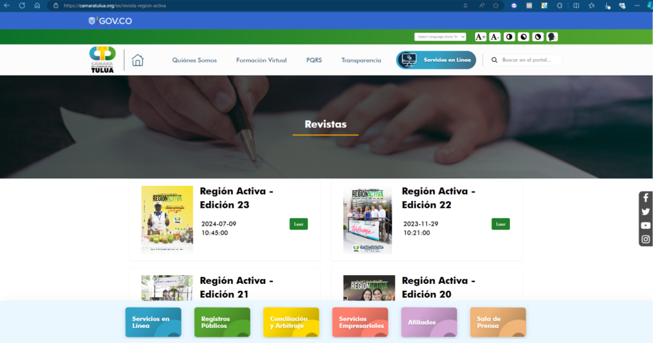 área región activa web de la cámara de comercio de Tuluá