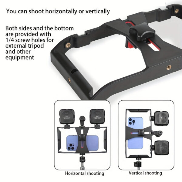 Versatile Handheld Stabilizer with Microphone Stand, ABS Material - Includes 3 Cold Shoe & Multiple 1/4" Expansion Ports for Live Streaming and Photography - Imagen 4