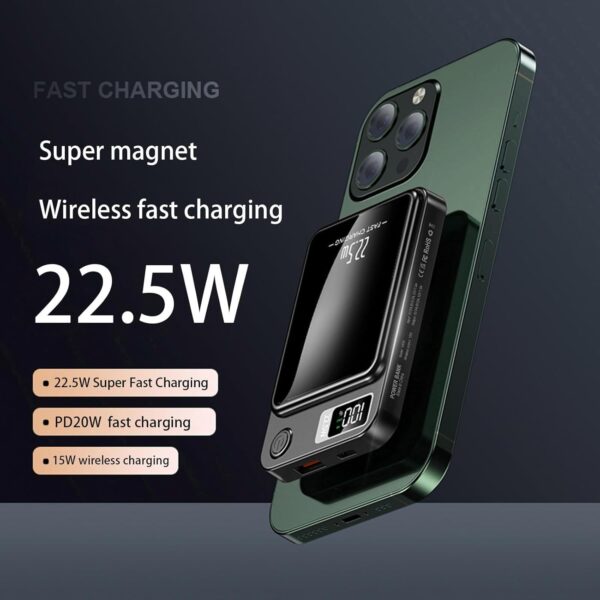 Wireless Magnetic Power Bank, 10000mAh Portable Magnetic Charger for iPhone 15/14/13/12 Series, 22.5W PD+QC3.0 USB-C Battery Pack Fast Charging with LED Display for Samsung, tablet - Imagen 4