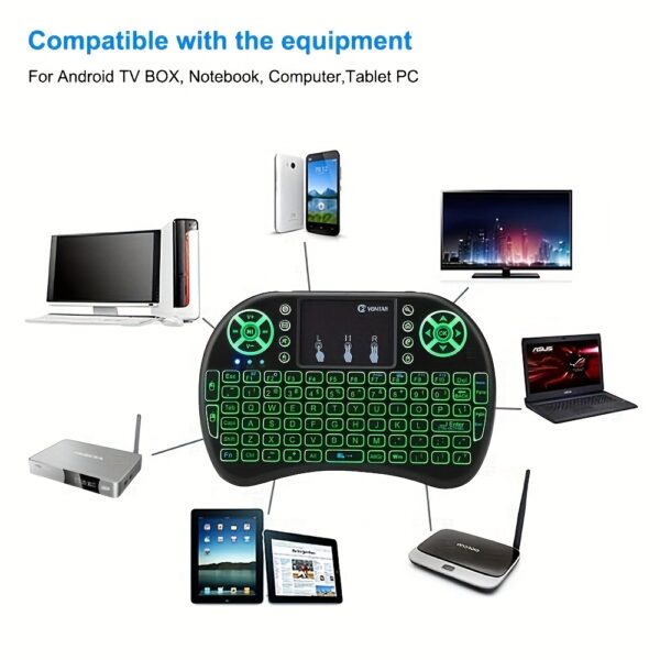 Mini i8 Wireless Keyboard Air Mouse and Touchpad 2.4G Portable 7 Color Backlight for Android TV Box and Computer - Imagen 9