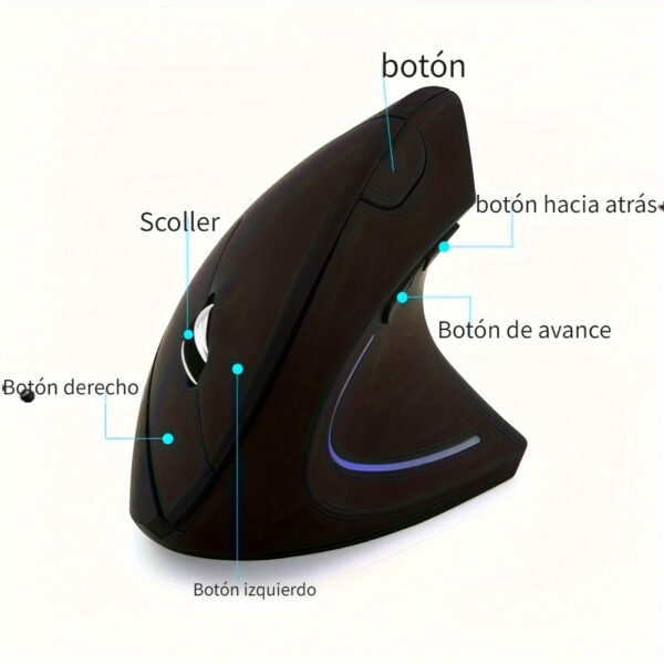 Ratón de Juego Vertical Ergonómico - Inalámbrico, Alimentado por USB con 6 Botones y Rueda de Desplazamiento 3D para PC y Portátil, Escritorio, Oficina, Hogar - Imagen 4