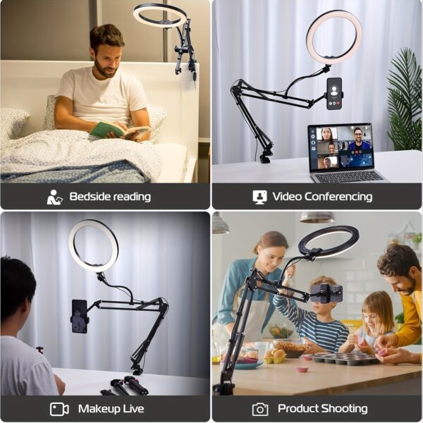 Phone Stand for Recording, Overhead Phone Mount with Ring Light, Adjustable Desk Arm Stand for iPhone, Desktop Stand for YouTube Starter Live Stream Cooking Painting Nail - Imagen 10