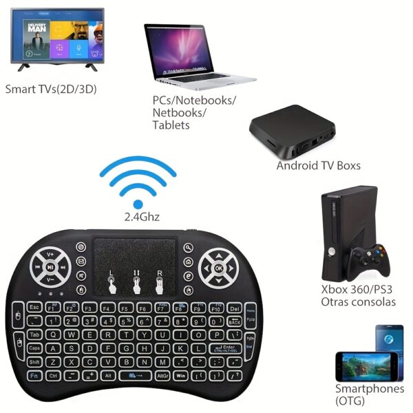 Mini i8 Wireless Keyboard Air Mouse and Touchpad 2.4G Portable 7 Color Backlight for Android TV Box and Computer - Imagen 8