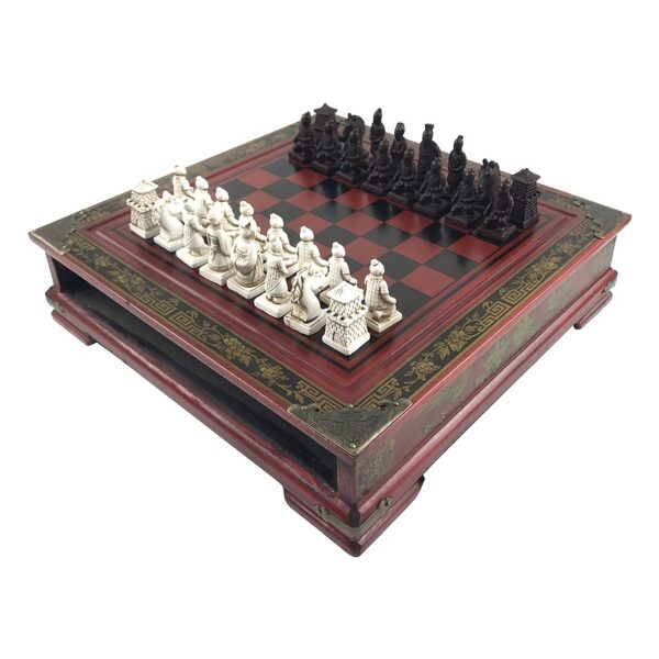 Antique Chess Three-dimensional Terracotta Army Chess Pieces, High-grade Retro Wooden Table Chess Handmade 26*26cm (10.24*10.24in) Halloween/Thanksgiving Day/Christmas Gift, gaming gift