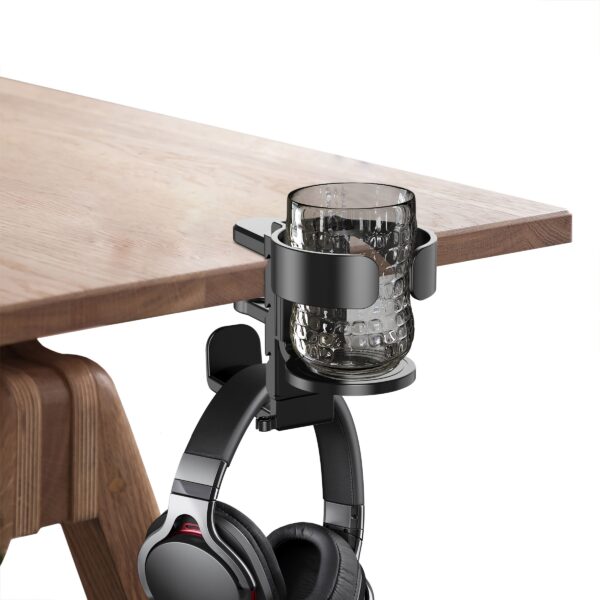 2-in-1 Desk Cup & Headphone Holder - Gaming Headset Mount with Drink Rack for Computer Desks - Imagen 4