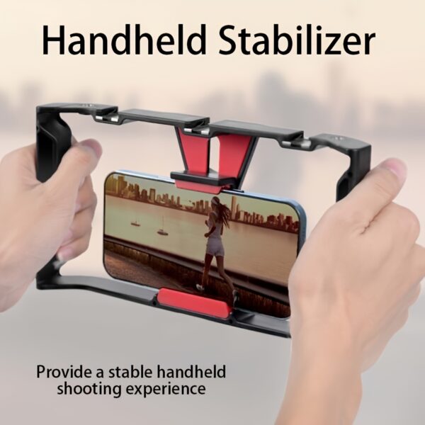 Versatile Handheld Stabilizer with Microphone Stand, ABS Material - Includes 3 Cold Shoe & Multiple 1/4" Expansion Ports for Live Streaming and Photography - Imagen 2