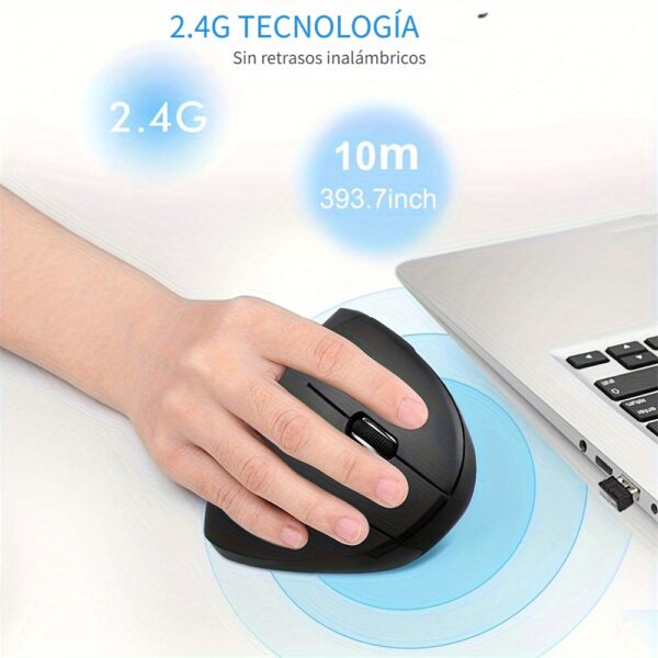 Ratón de Juego Vertical Ergonómico - Inalámbrico, Alimentado por USB con 6 Botones y Rueda de Desplazamiento 3D para PC y Portátil, Escritorio, Oficina, Hogar - Imagen 3